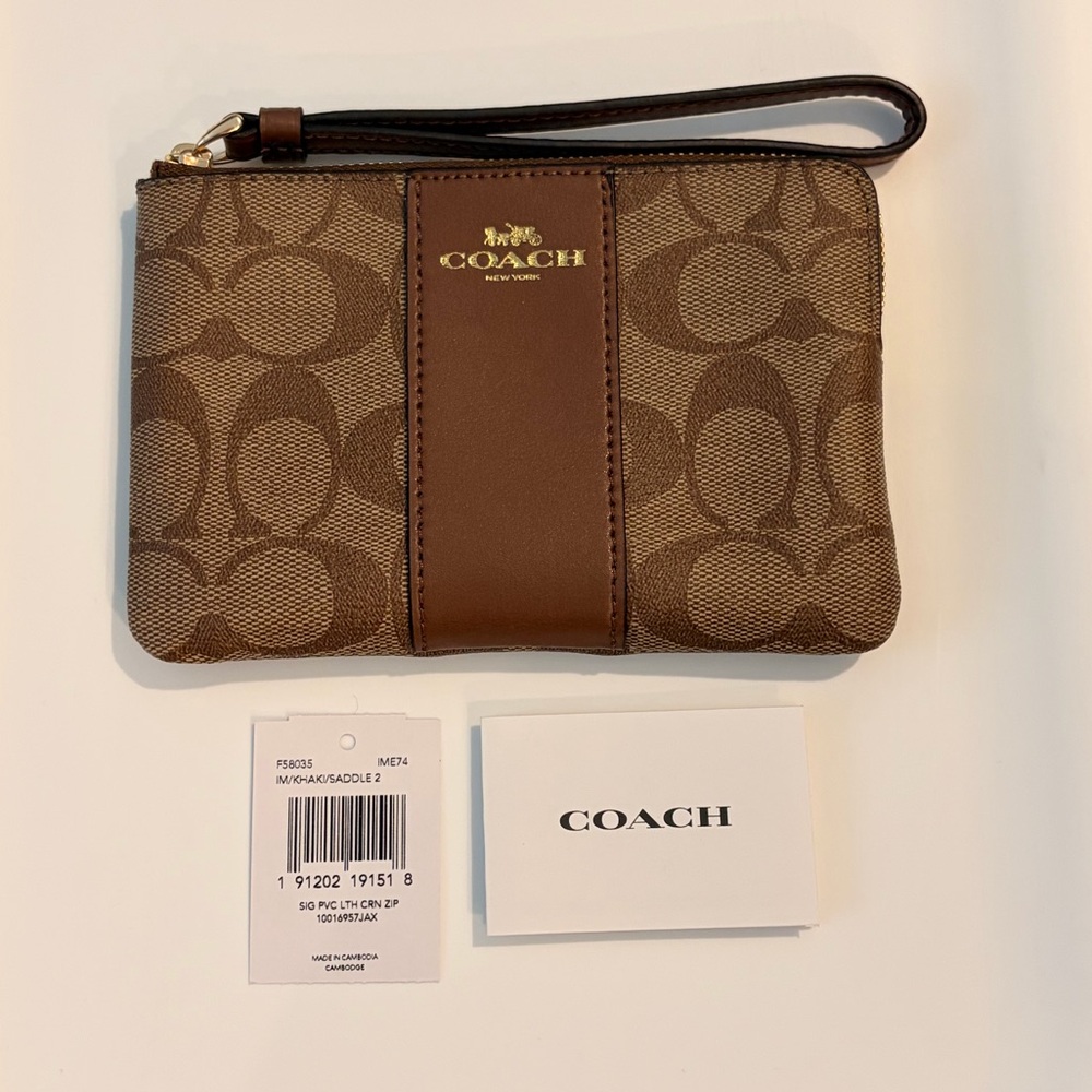 COACH Signature Zip Wristlet in Brown